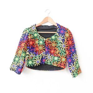 Floral Cropped Top Women XS Colorful Saree African Festival Indian Boho Folk Art